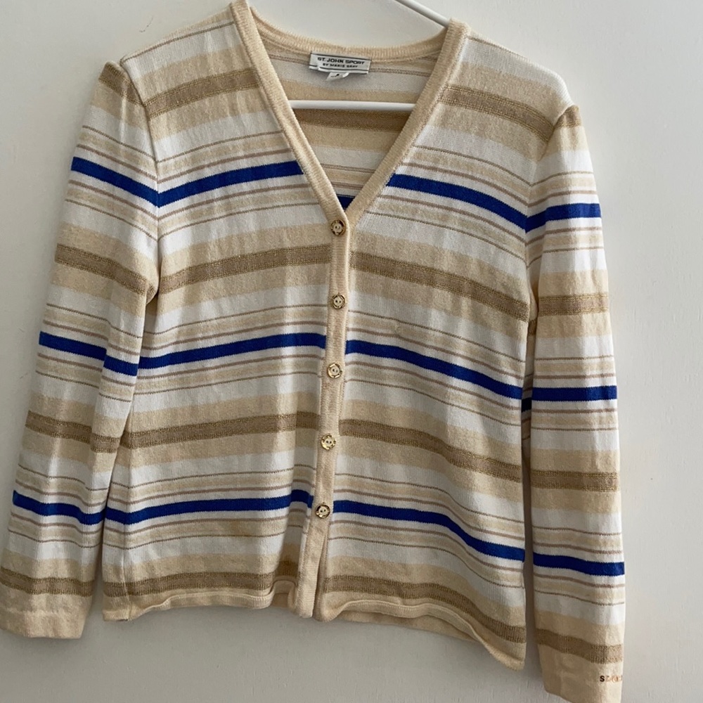 St John Sport by Marie Gray metallic stripped v neck button cardigan